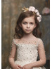 Pearl Beaded Lattice Lace Tulle Floor Length Flower Girl Dress